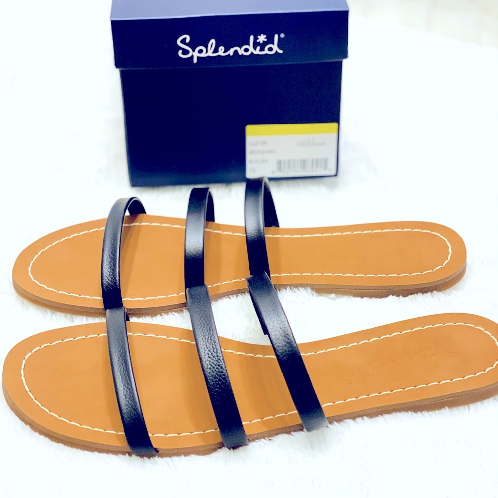 🏝Splendid “Meaghan” Leather Sandals, Black (NWT)